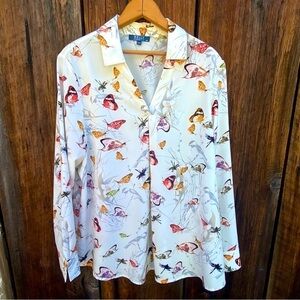 Kelly by Clinton Kelly Multicolor Butterfly Print Blouse-long sleeves-size 18